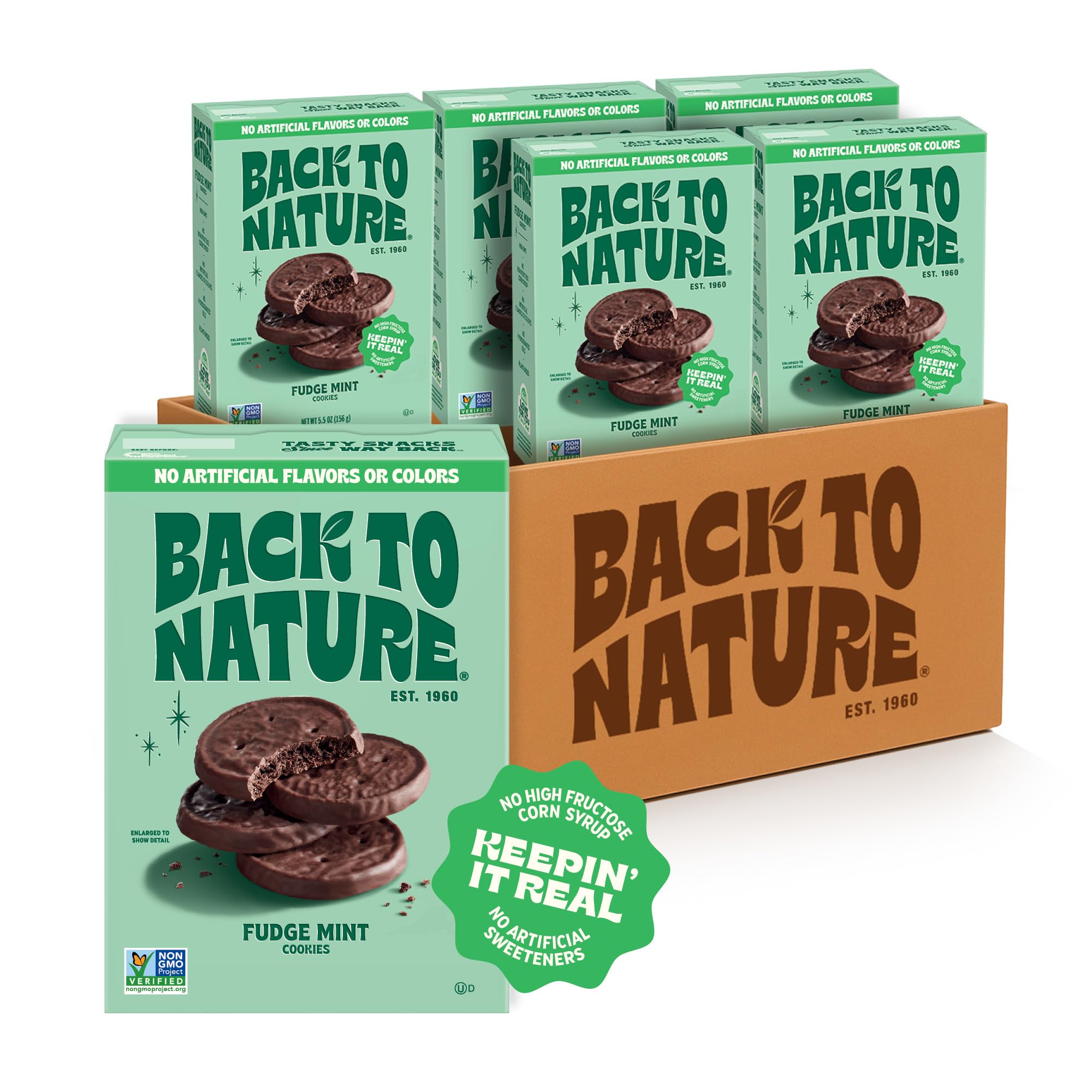 Back to Nature Fudge Mint Cookies en empaque de 6, snack natural y delicioso.