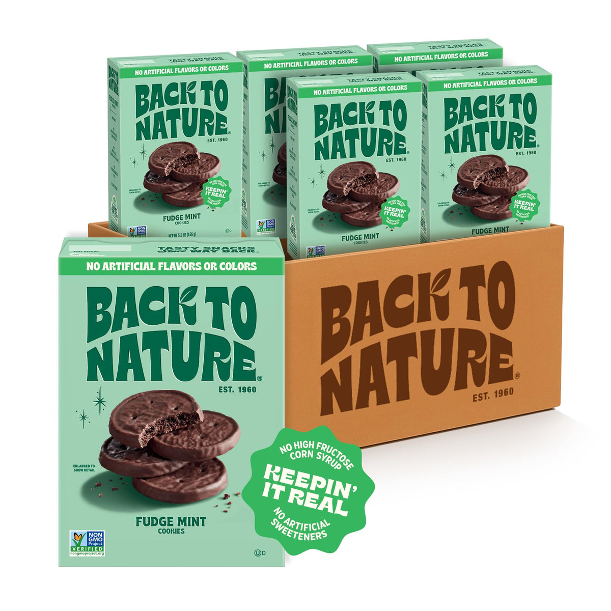 Back to Nature Fudge Mint Cookies en empaque de 6, snack natural y delicioso.