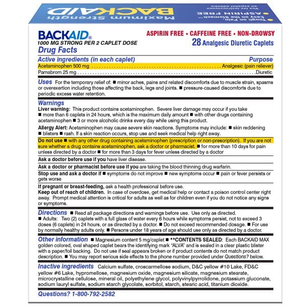 Backaid Max, pastillas dosis 1000mg, alivio sostenido del dolor durante horas.