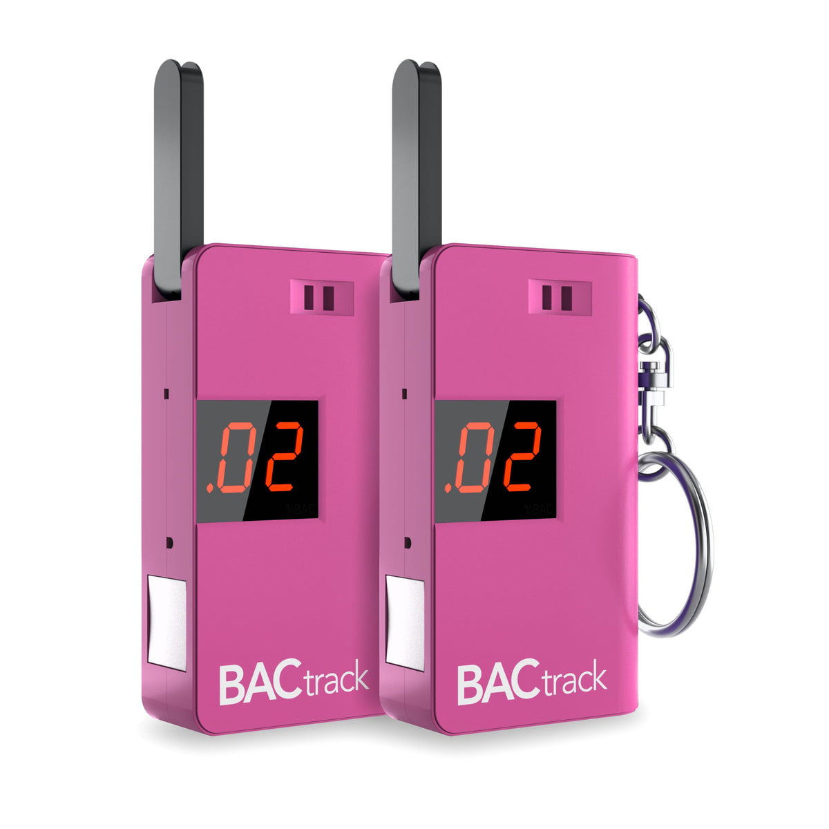 BACtrack analizador de aliento para llavero rosa, vista frontal, prueba rápida para uso personal