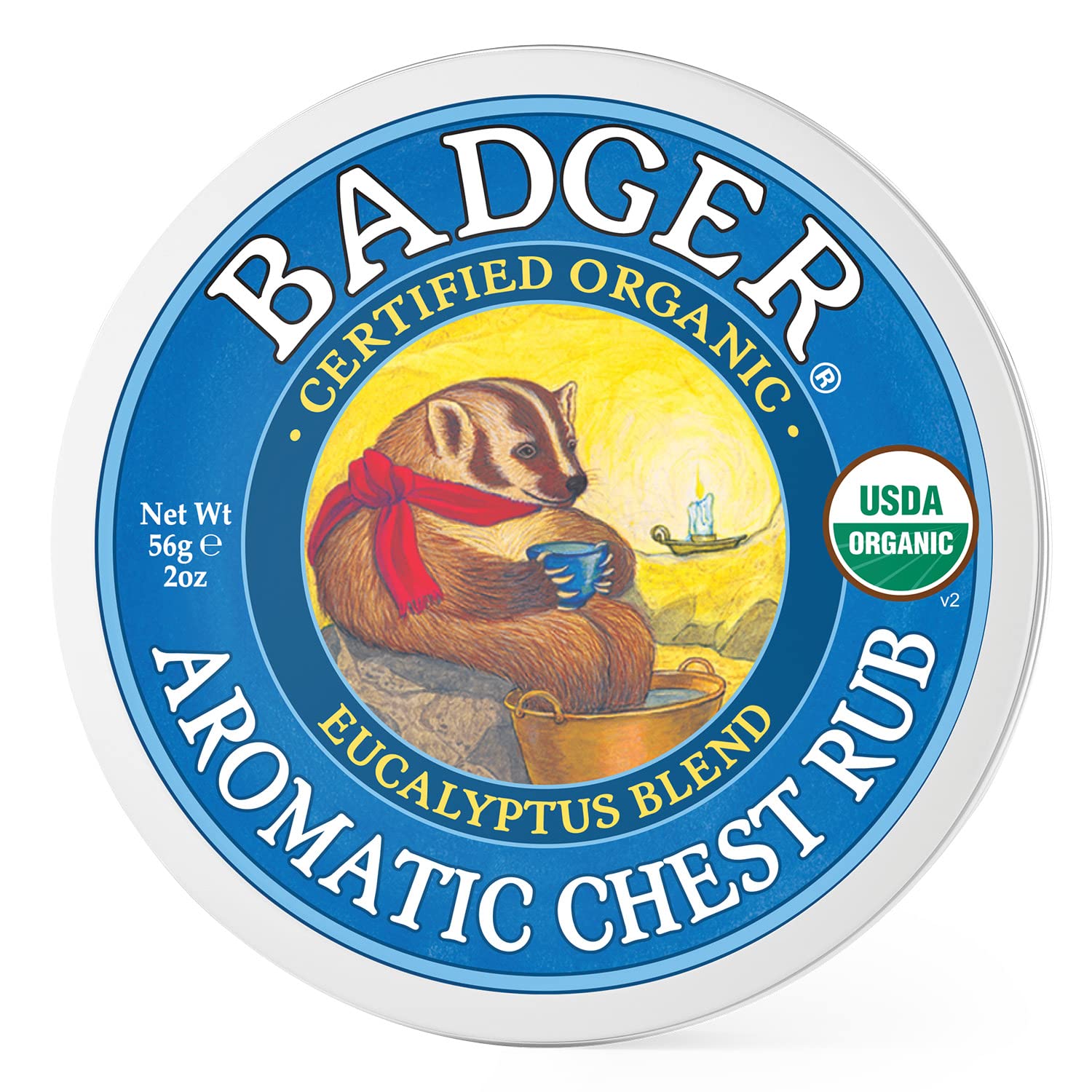 Etiqueta de Badger muestra ingredientes orgánicos y compromiso sostenible.
