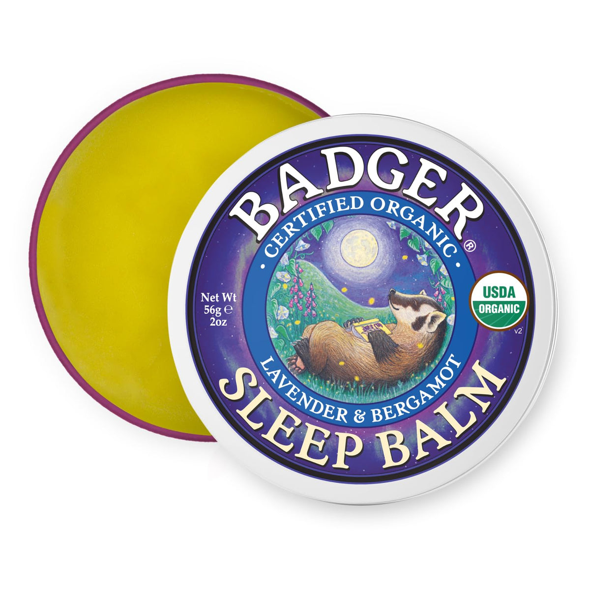 Badger balsamo dormir lavanda bergamota en frasco, ideal para preparar la noche.