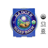 Badger detalle etiqueta balsamo dormir, información clara de uso.