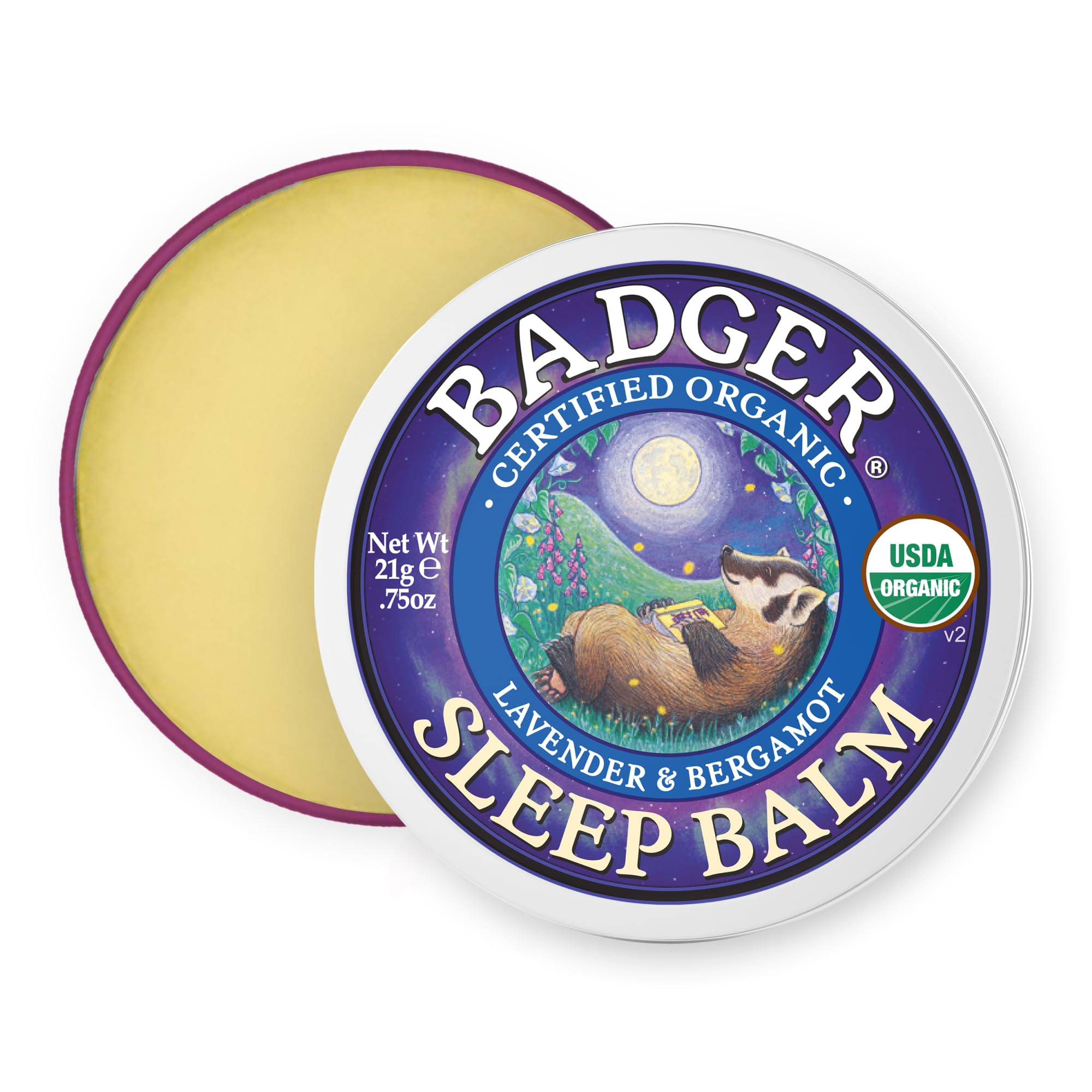 Badger Sleep Balm en lata de 0,75 oz para viaje y relajación nocturna.