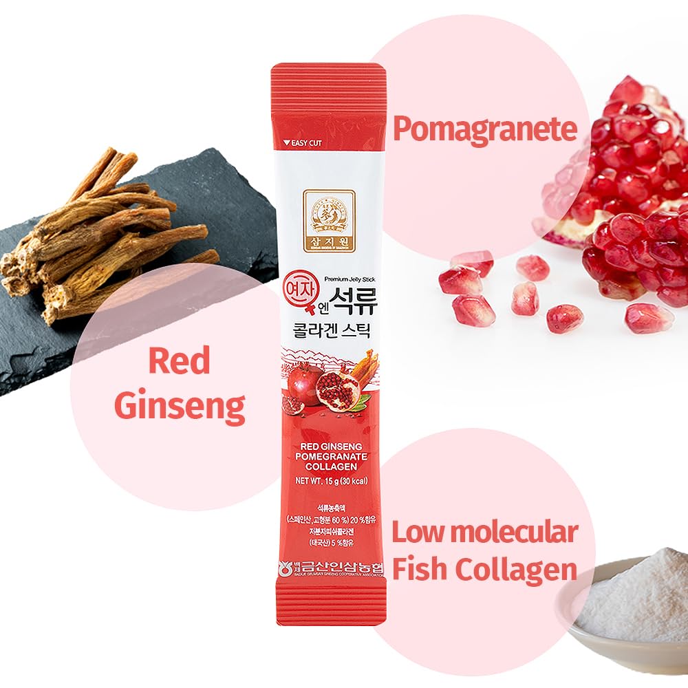 Producto de Corea Baekje Geumsan, jalea de granada y colágeno para belleza diaria.