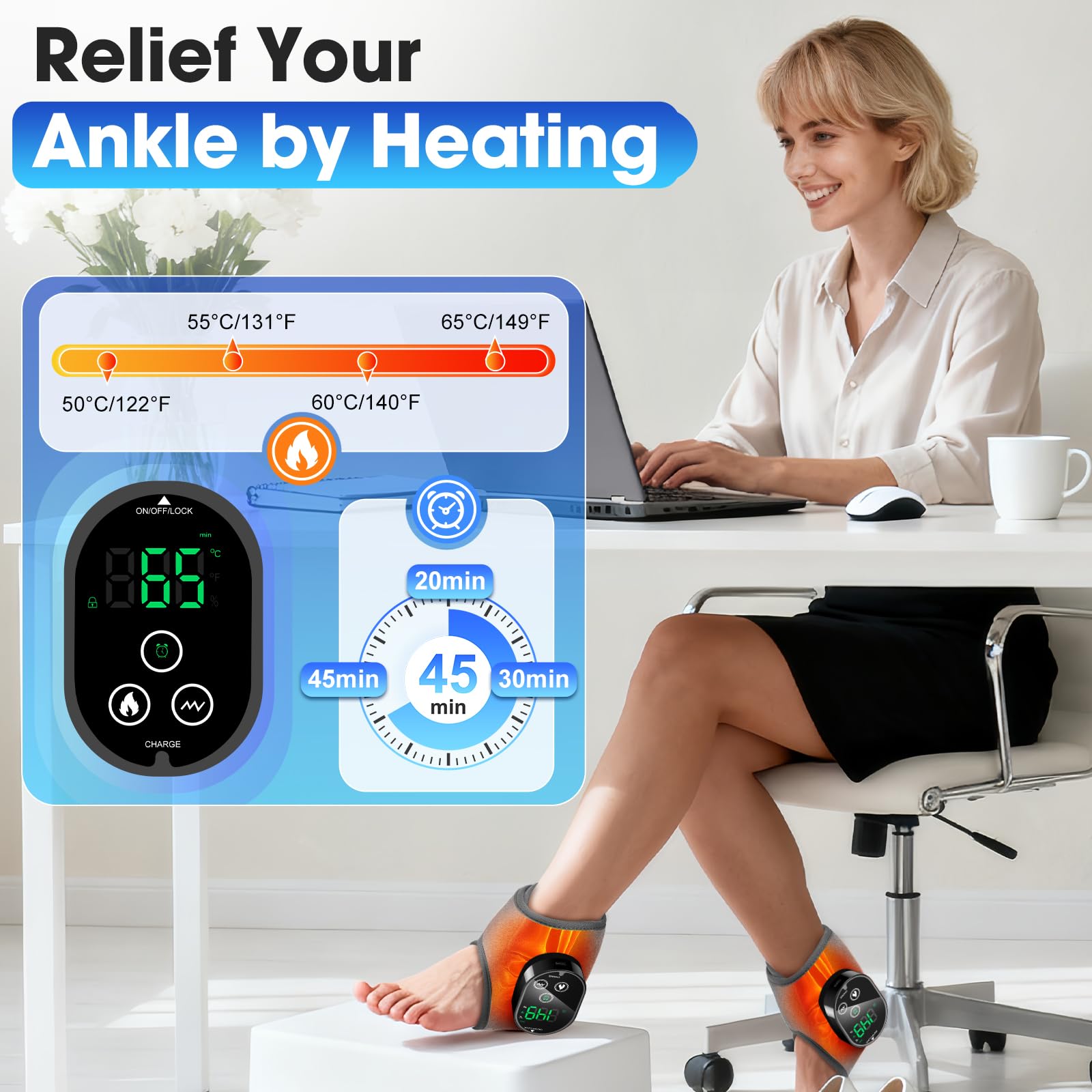 BAISEMAIN ajuste 149 °F y modo vibración suave para relajar músculos