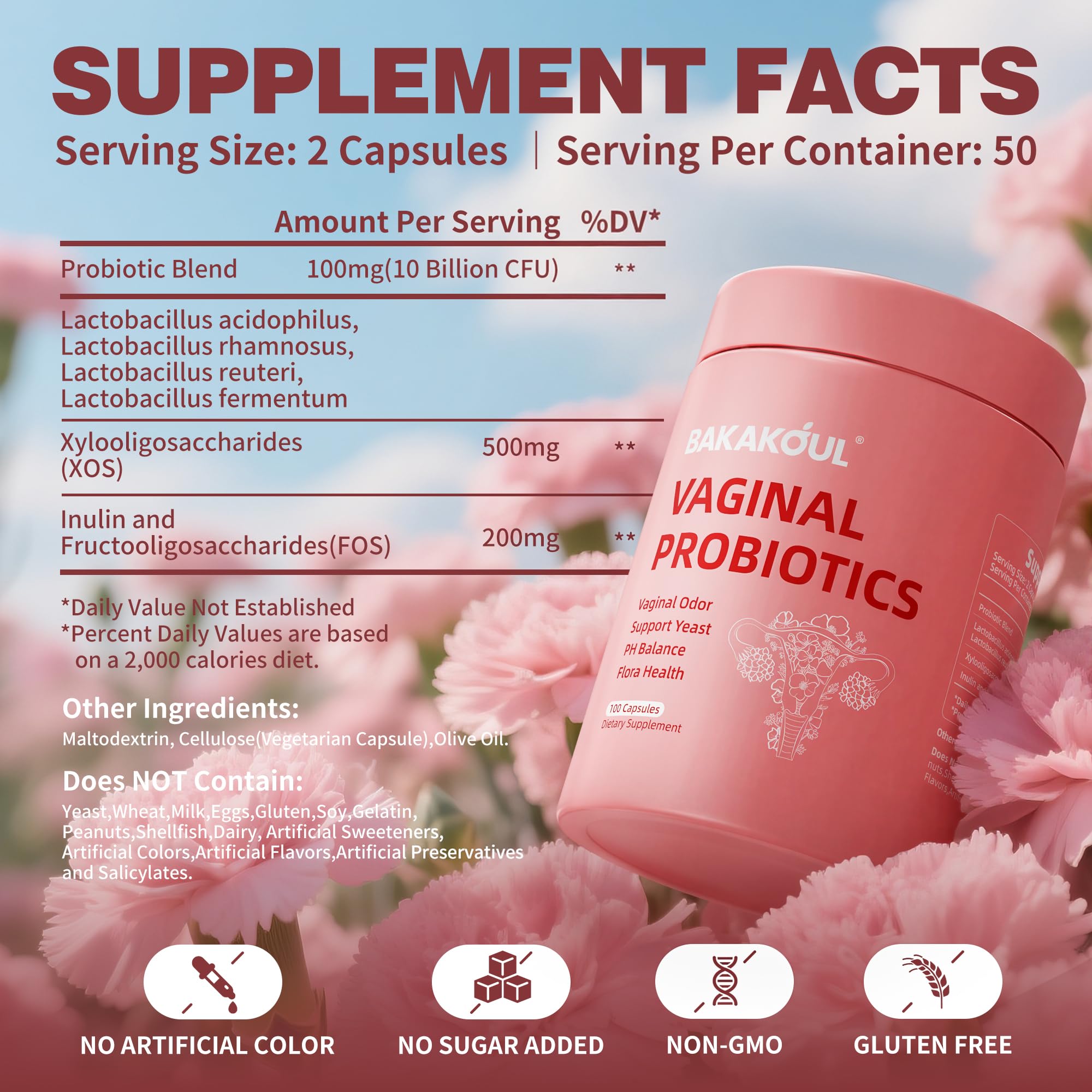 BAKAKOUL cápsulas Probiotico vaginal favorecen flora vaginal saludable