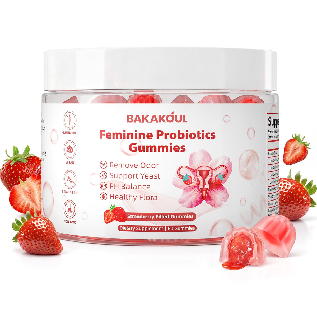 BAKAKOUL gominolas equilibrio femenino sabor fresa para apoyo digestivo suave