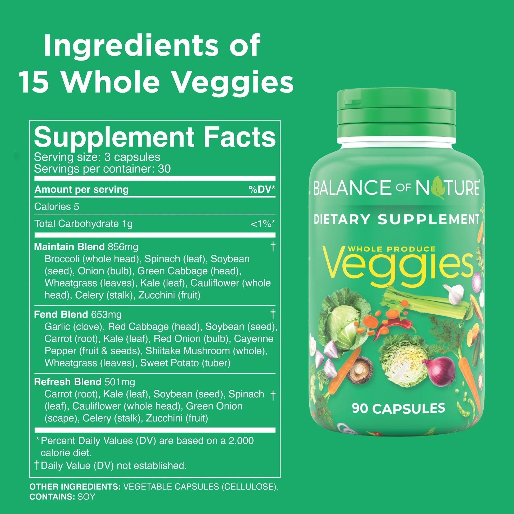 Balance of Nature Veggies ingredientes clave como brócoli y zanahoria para una dieta variada.