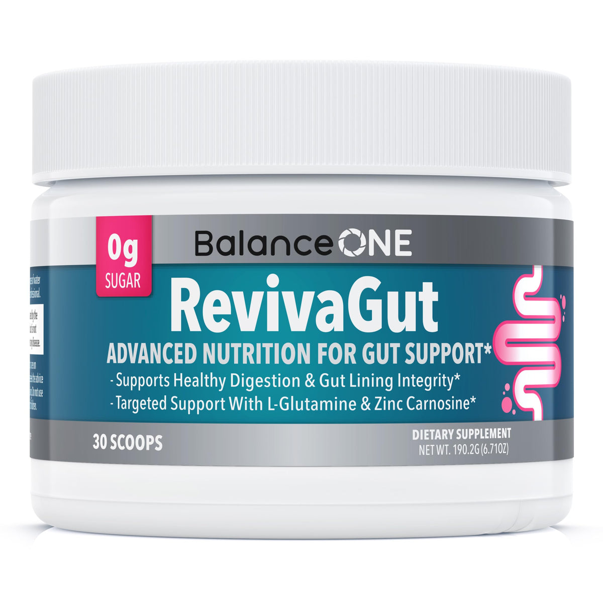 Balance ONE polvo-glutamina-digestivo: textura suave y posible apoyo a la integridad de la mucosa.