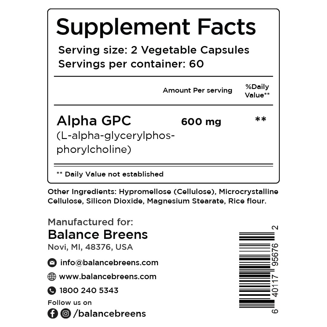 Balancebreens Alpha GPC pack de 120 cápsulas, uso prolongado