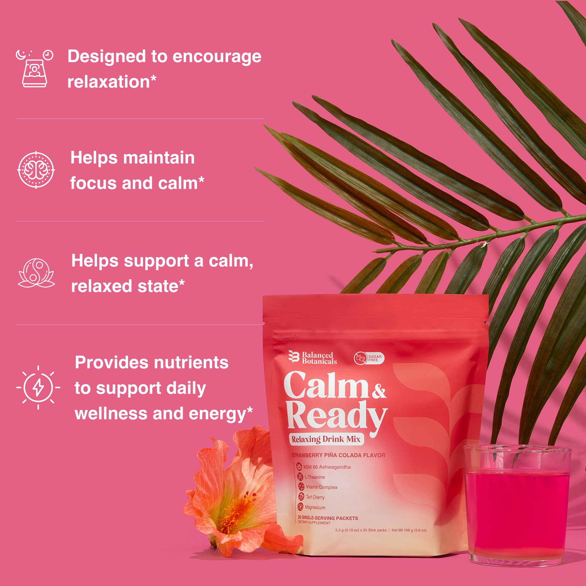 Balanced Botanicals Calm Ready mezcla en polvo lista para mezclar