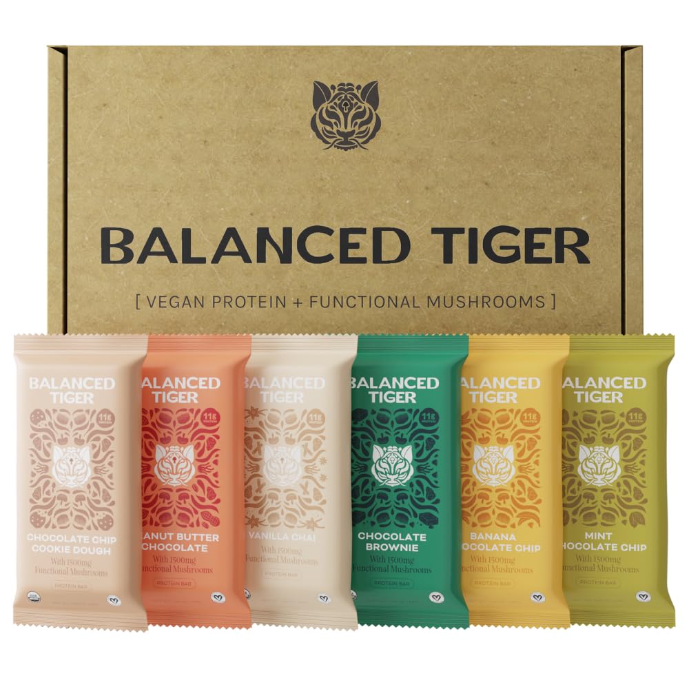 Barras Balanced Tiger con hongo Lion's Mane para energía sostenida.