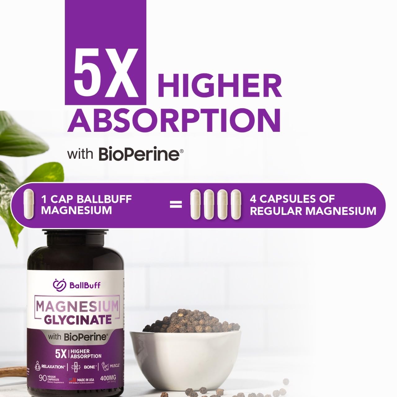 Alta absorción BallBuff con BioPerine para mayor biodisponibilidad
