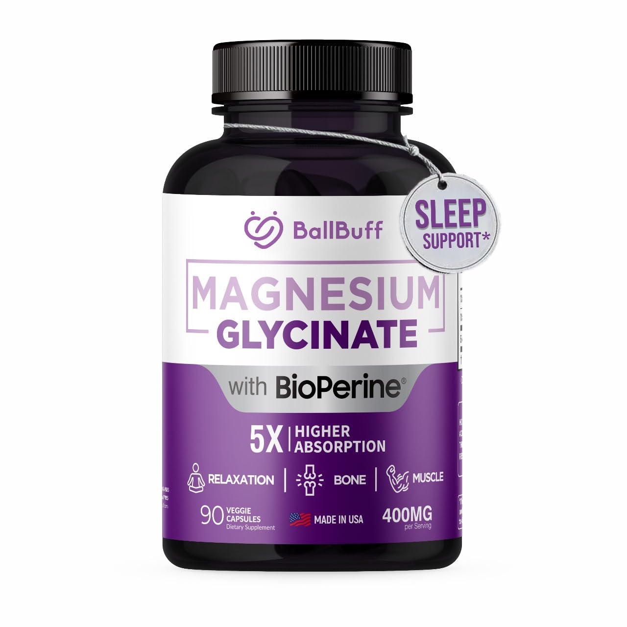 BallBuff Magnesio Glicinato 400 mg cápsulas vegetales para bienestar diario