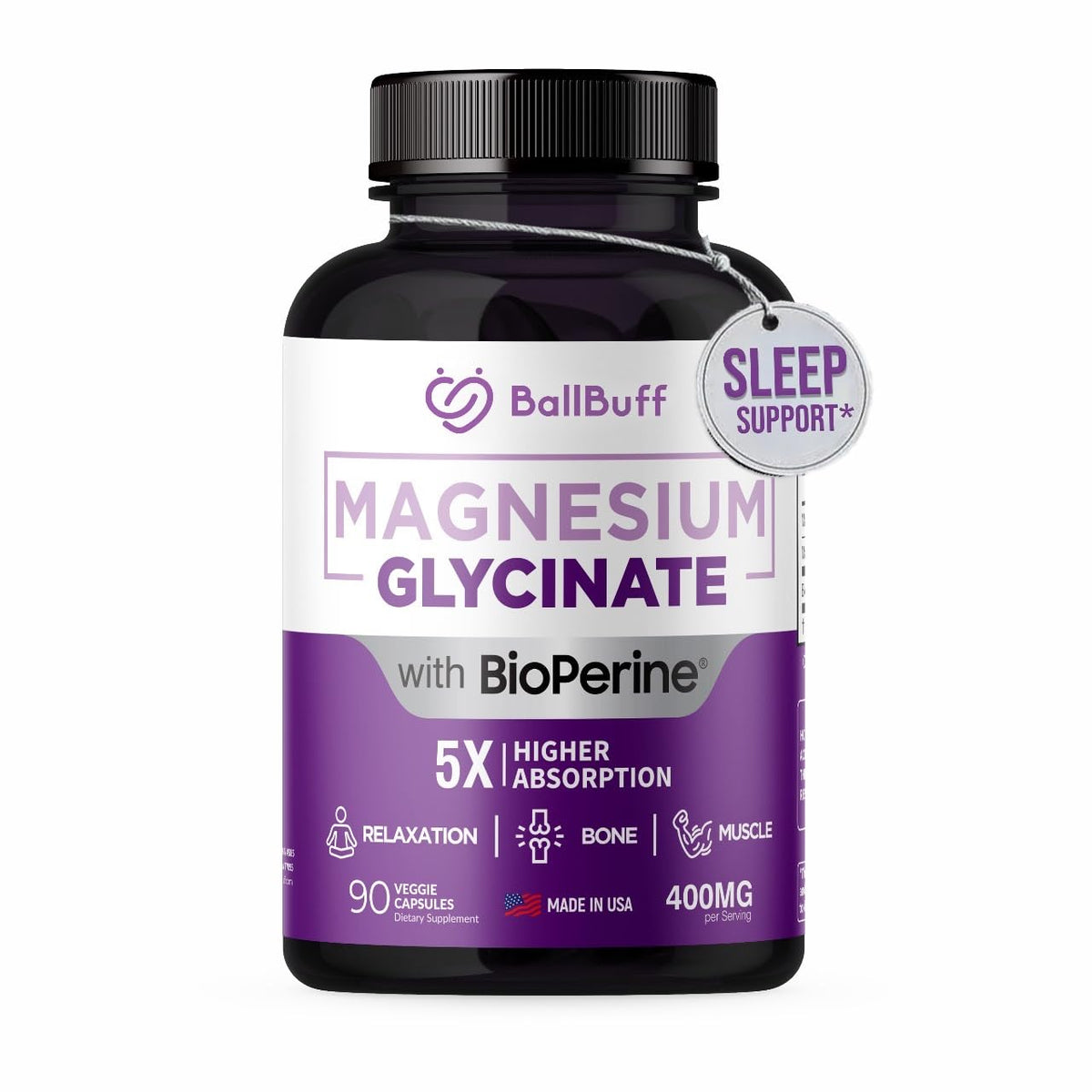 BallBuff Magnesio Glicinato 400 mg cápsulas vegetales para bienestar diario