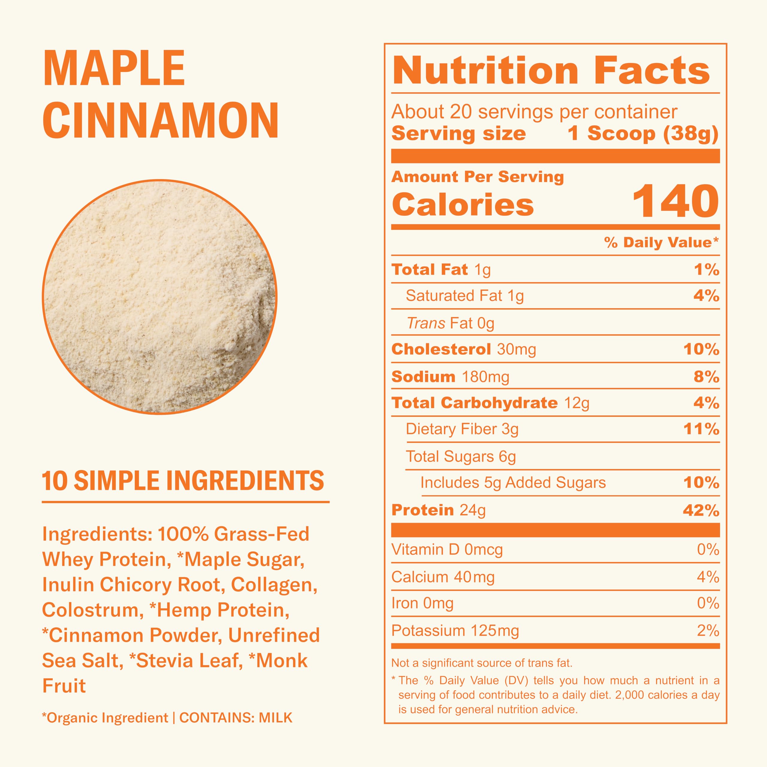 Proteína Maple Cinnamon de Ballerina Farm para desayunos nutritivos.