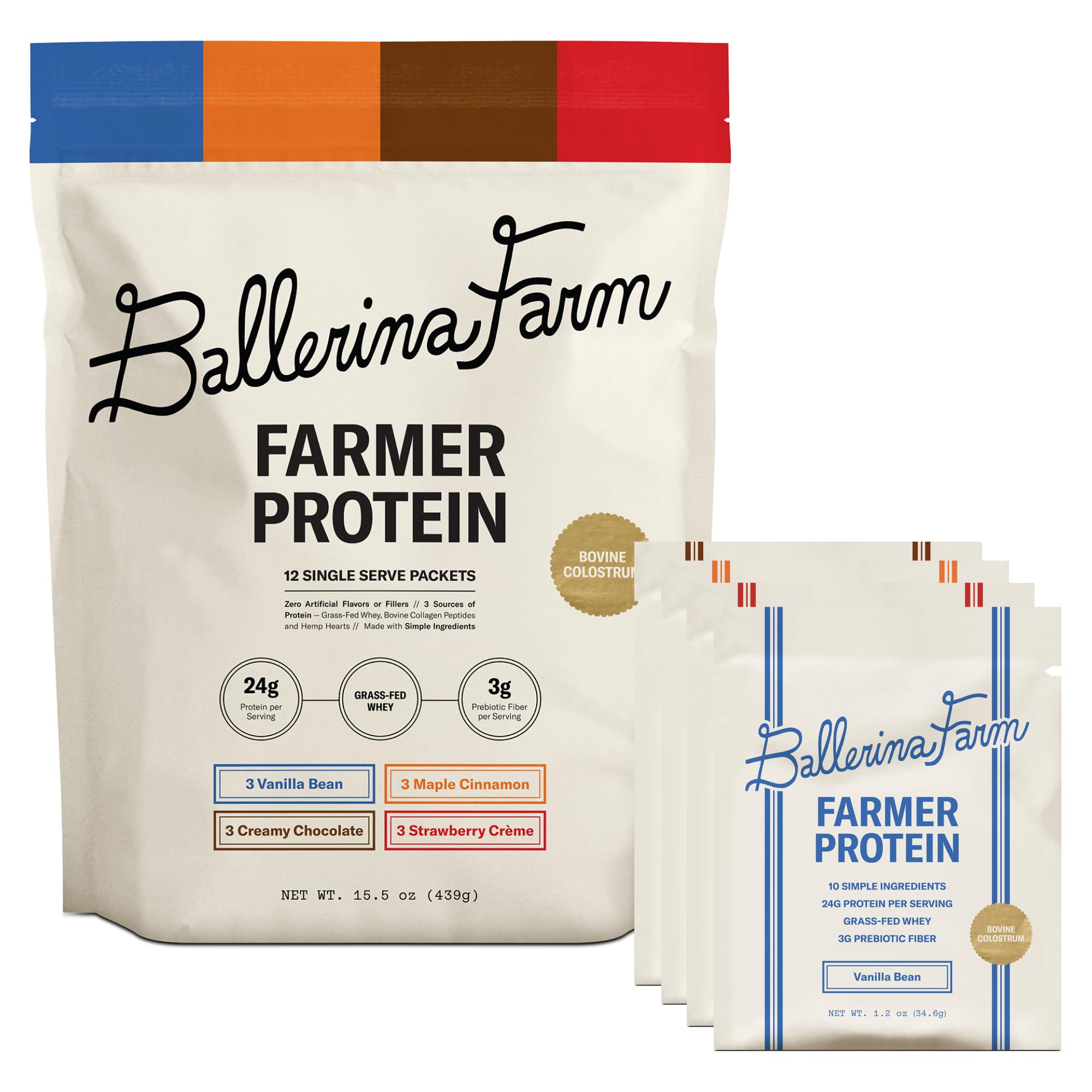 Proteína whey Ballerina Farm, cuatro sabores, ideal para energía diaria