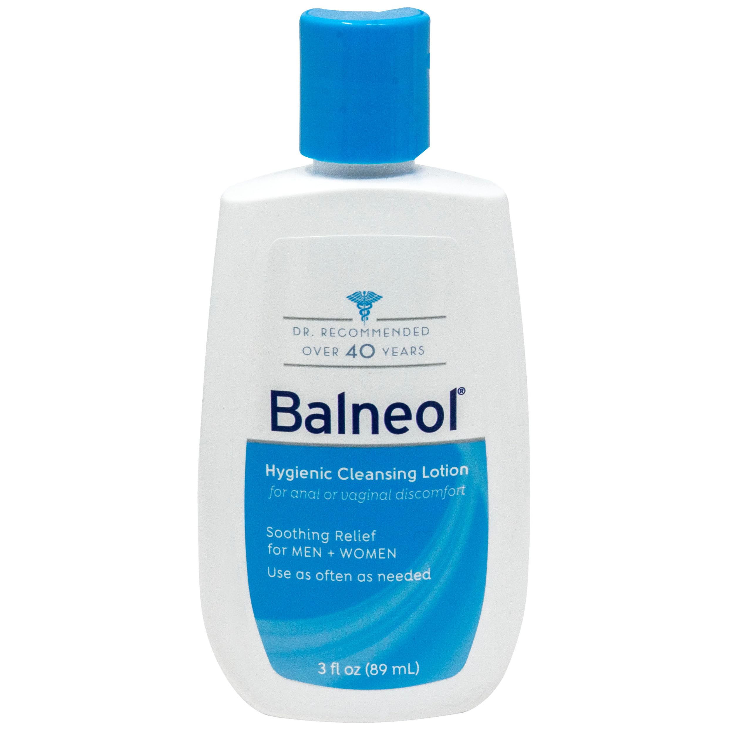 Balneol loción higiénica en botella 3oz para limpieza suave y confort íntimo.