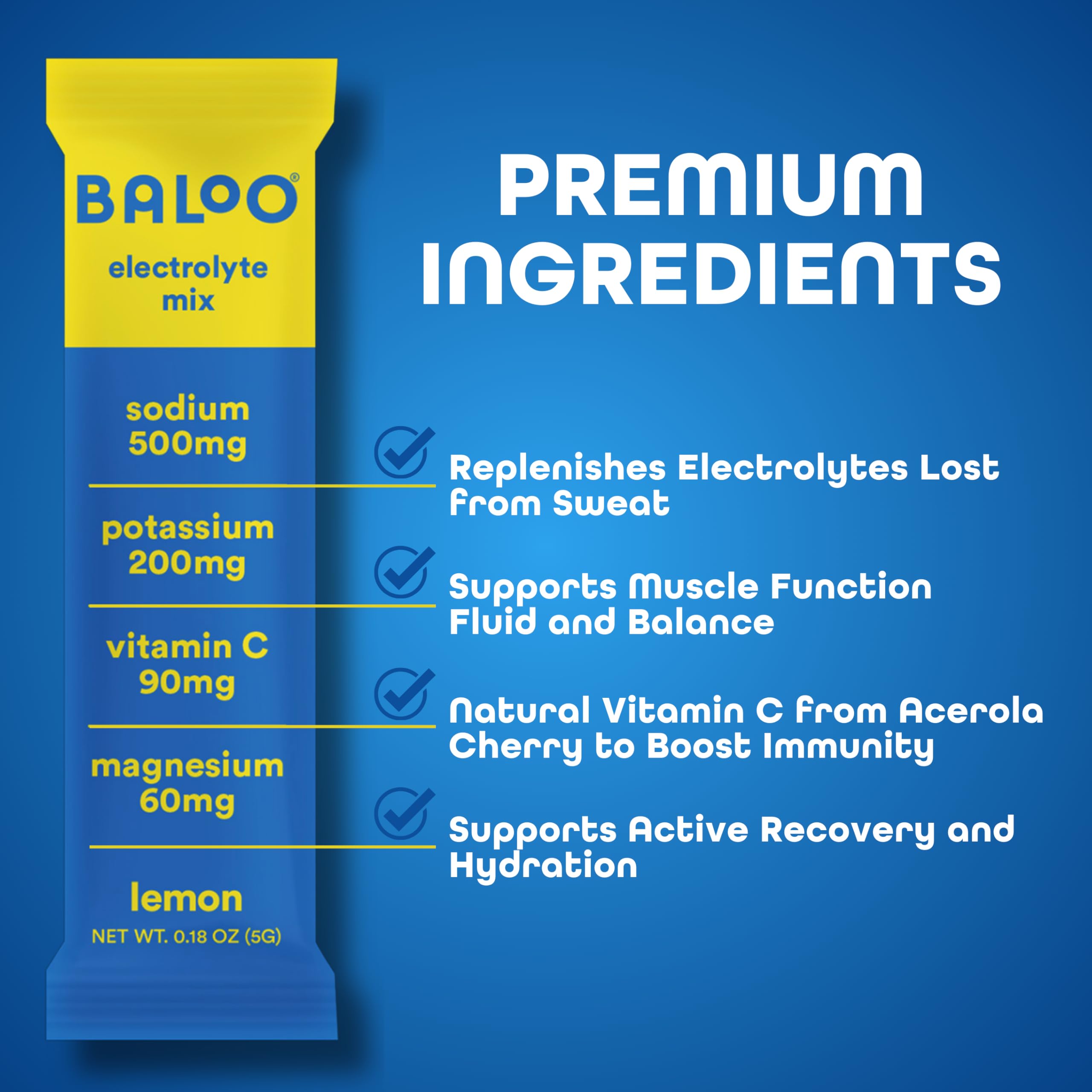 Baloo electrolitos sabor limón en sobre, ideal tras entrenar.