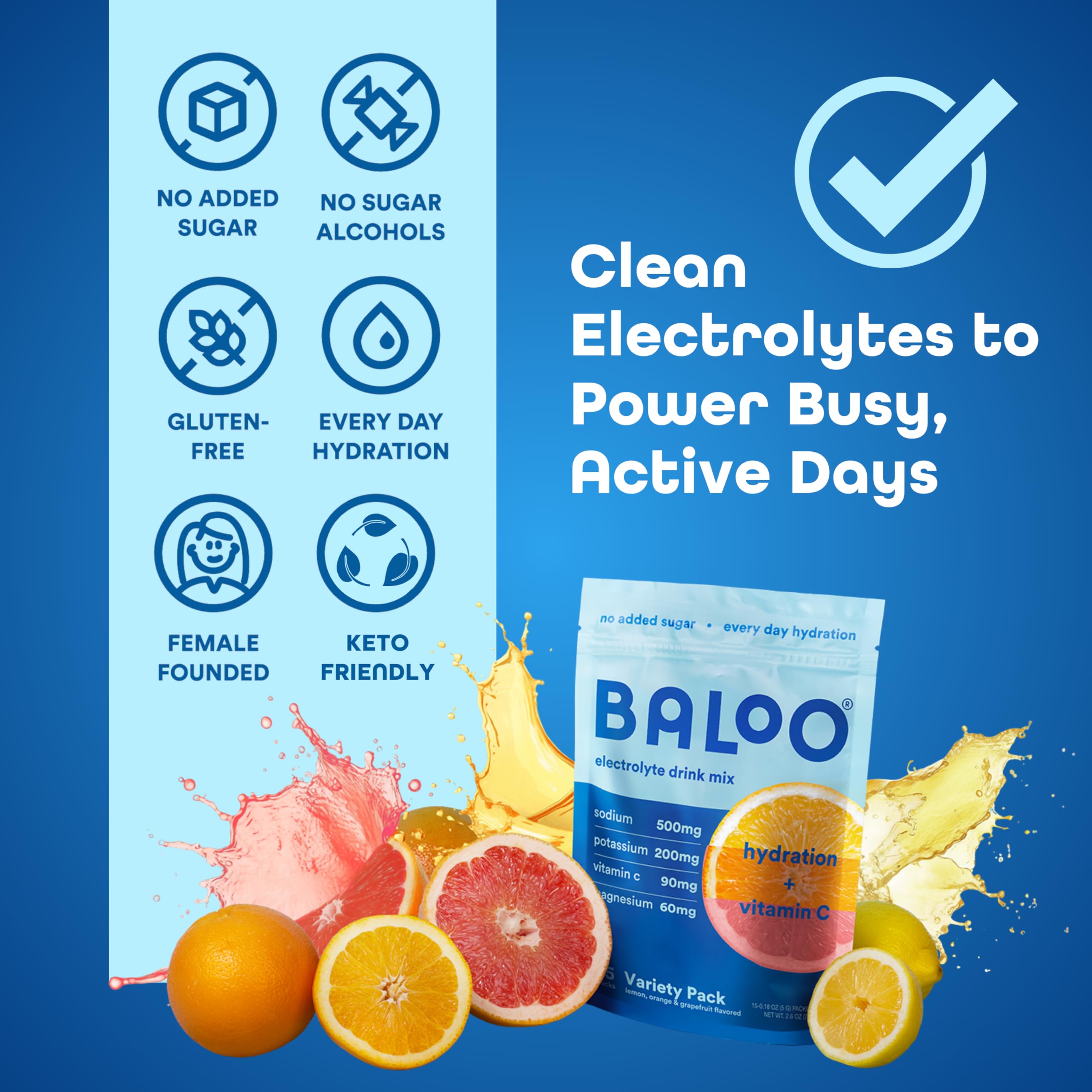 Baloo electrolitos sabor naranja con bajo azúcar, opción diaria.