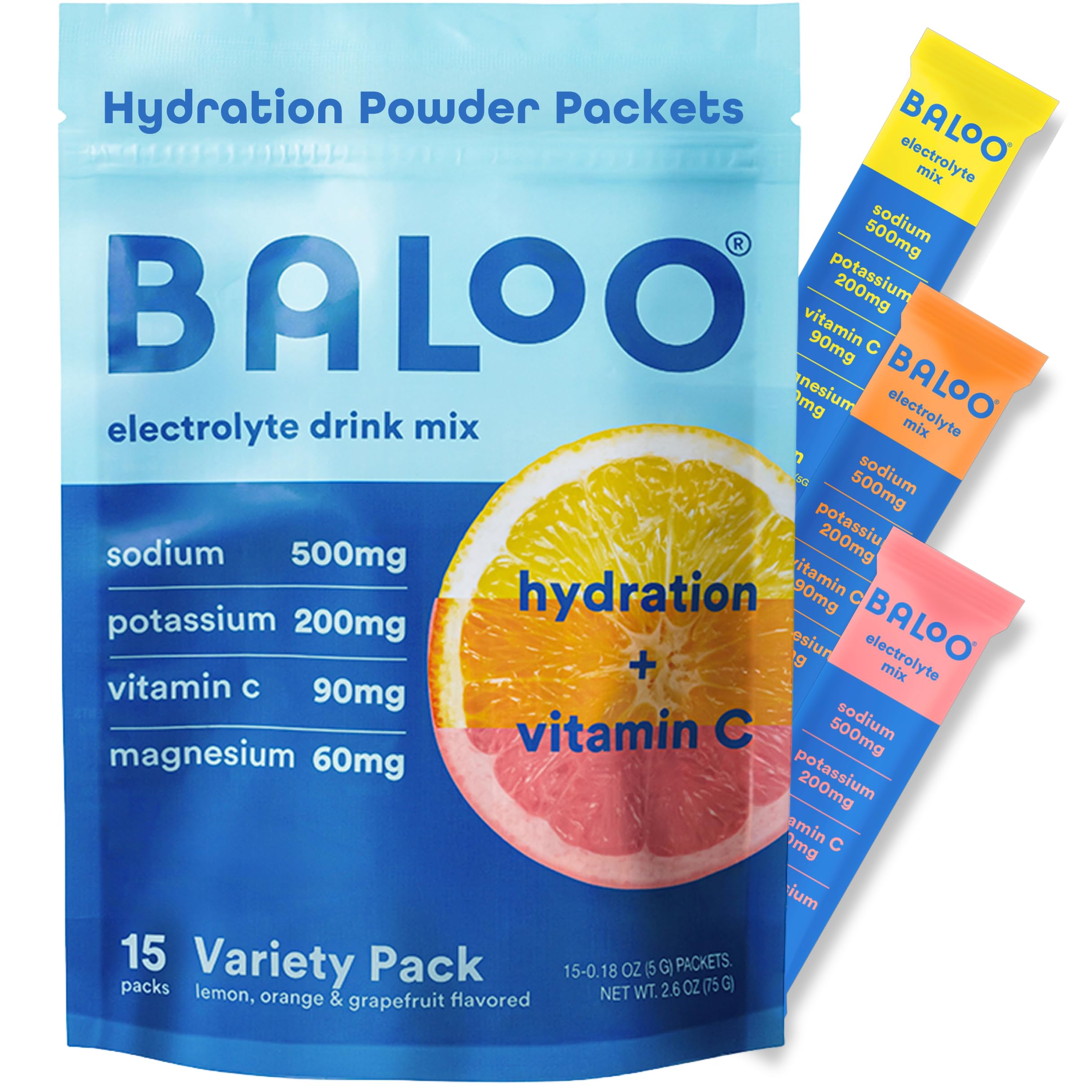 Baloo electrolitos: empaque de 15 sobres para hidratación diaria.