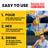 Banana Bag Oral Solution persona viajando con el producto para hidratarse en movimiento