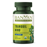 Banyan Botanicals Tranquil Mind: cápsulas en frasco, apoyo a la relajación física y claridad.