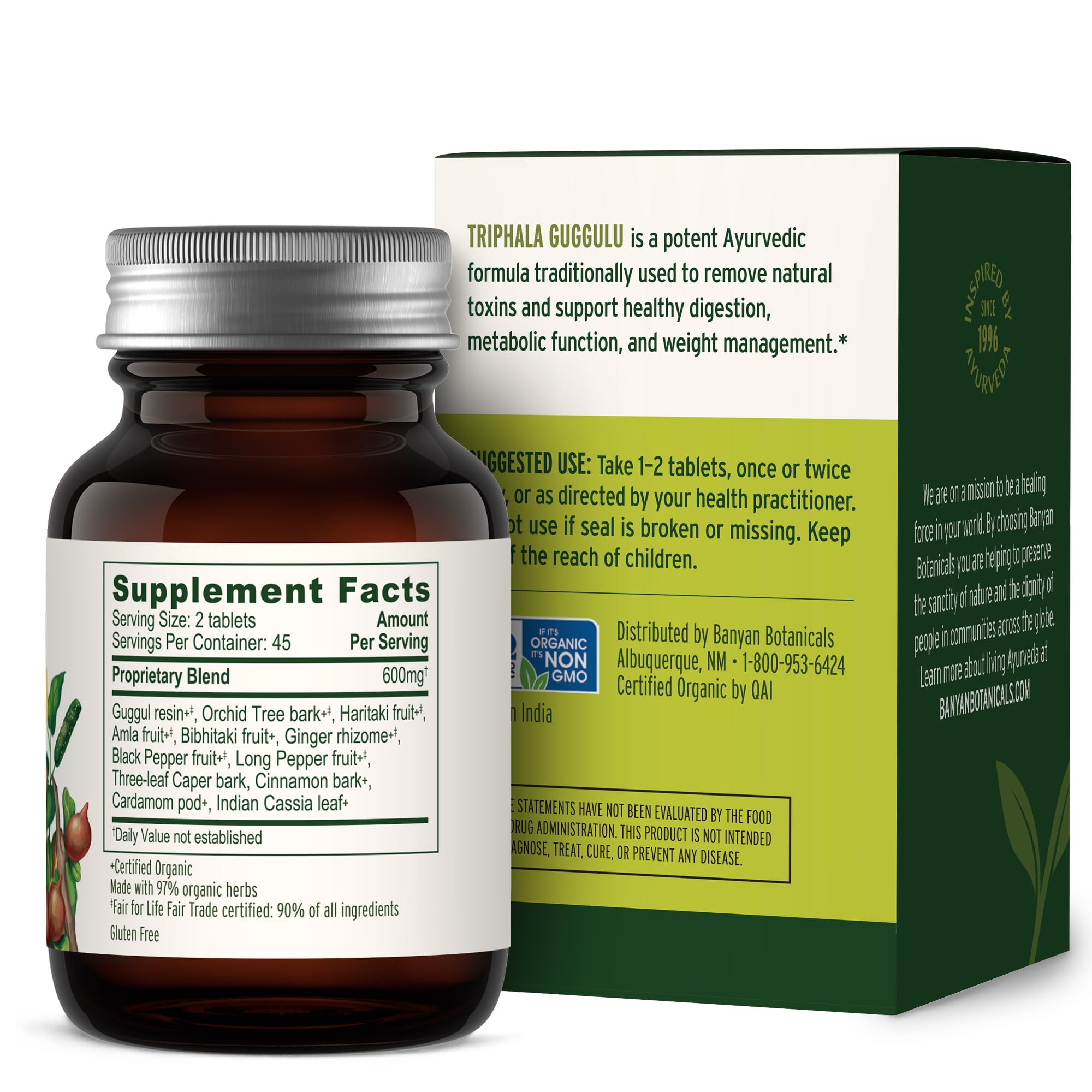 Triphala Guggulu de Banyan Botanicals: etiqueta orgánica para confianza