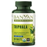 Banyan Botanicals Triphala tablets en botella, apoyo digestivo suave.