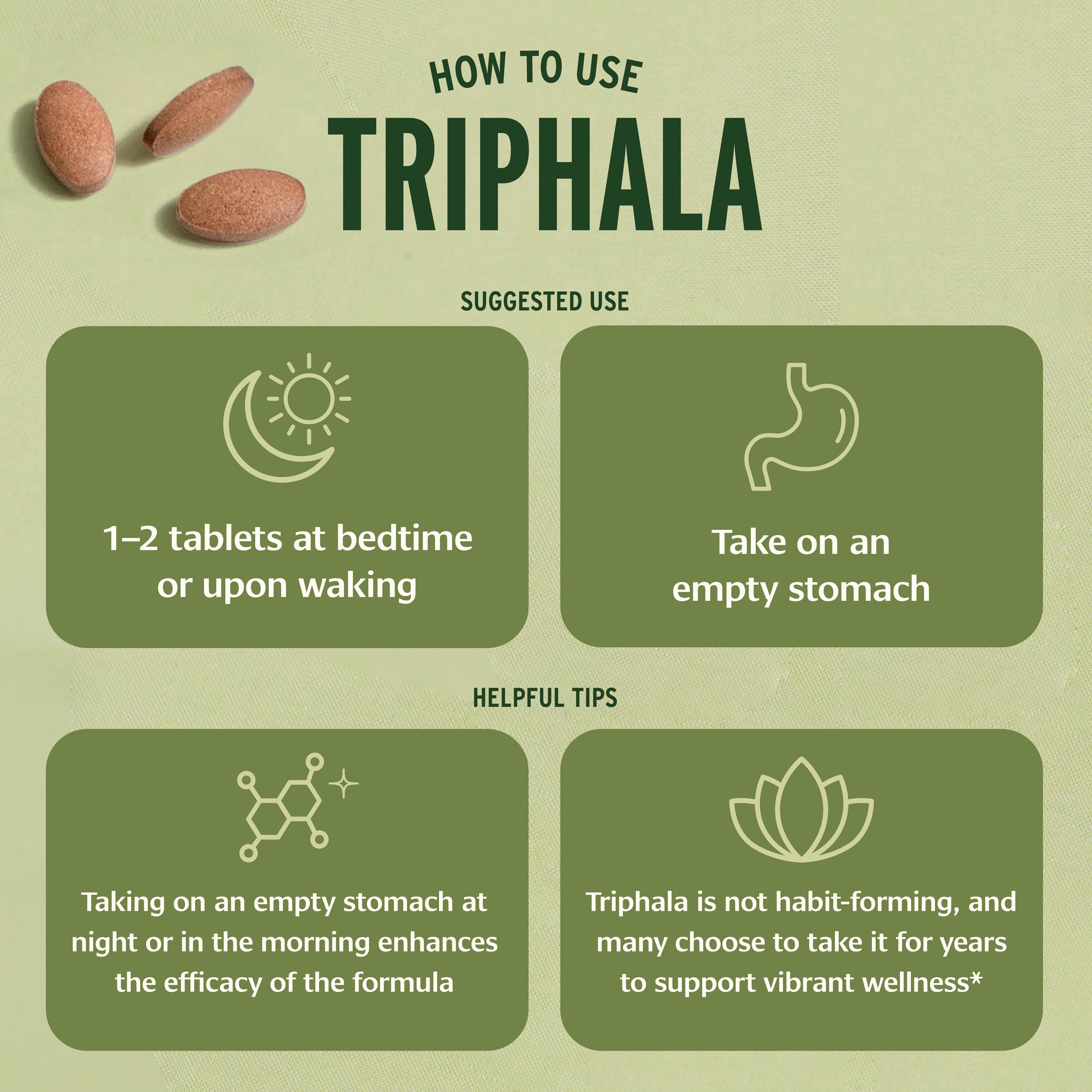 Dosis diaria de Triphala de Banyan Botanicals en mano.