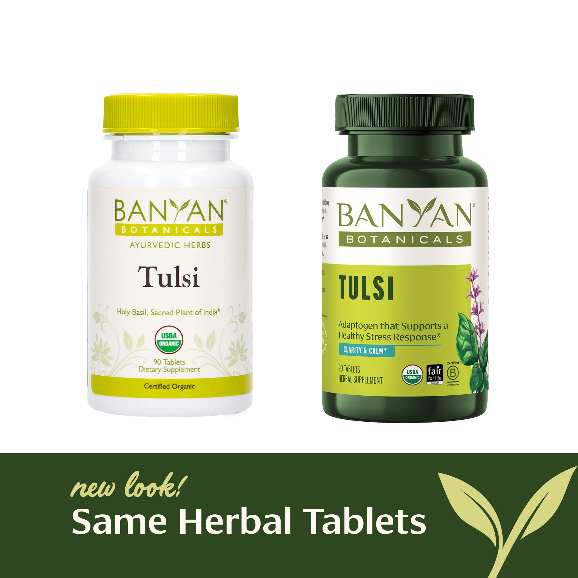 Envase de Tulsi Banyan Botanicals, conveniencia diaria en una botella.