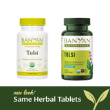 Envase de Tulsi Banyan Botanicals, conveniencia diaria en una botella.