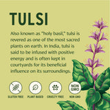 Etiqueta de Tulsi Banyan Botanicals, ingredientes orgánicos certificados para mayor confianza.