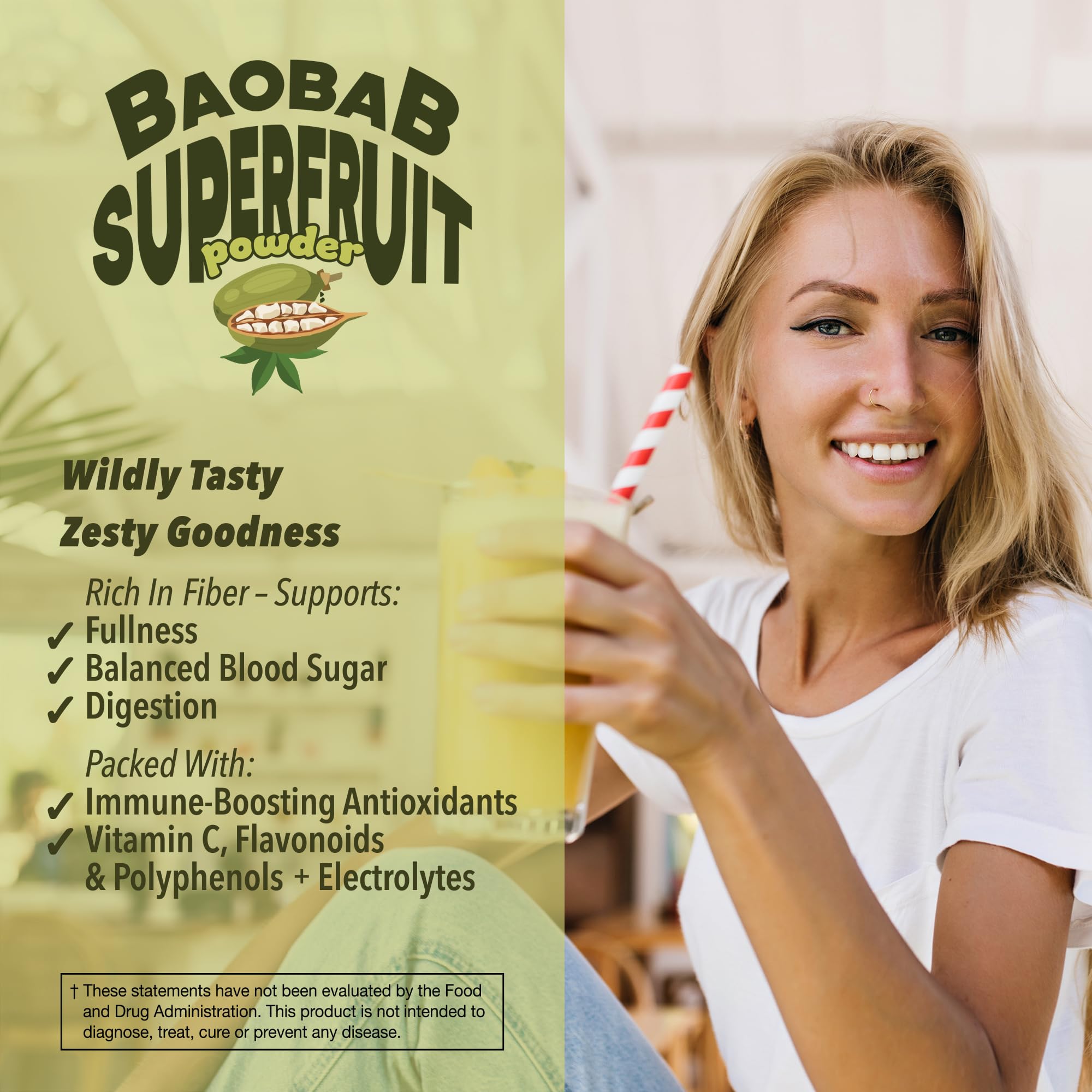 Baobest cuchara medidora para dosificar baobab en smoothies.