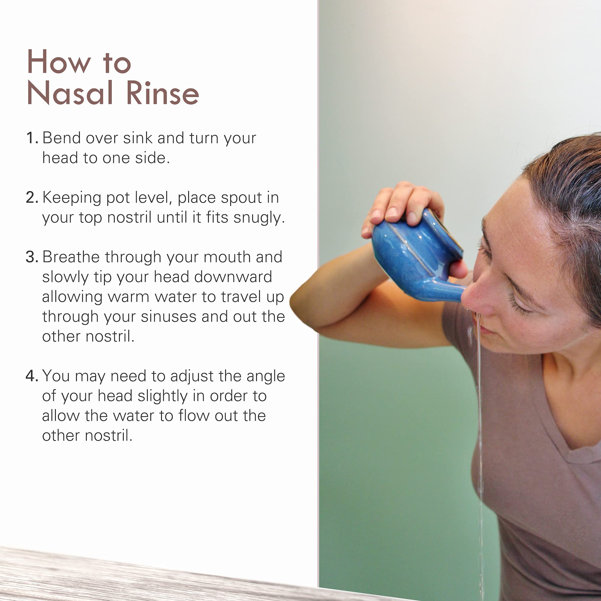 Baraka Neti Pot cerámico Jade, diseño ligero para uso cómodo diario.