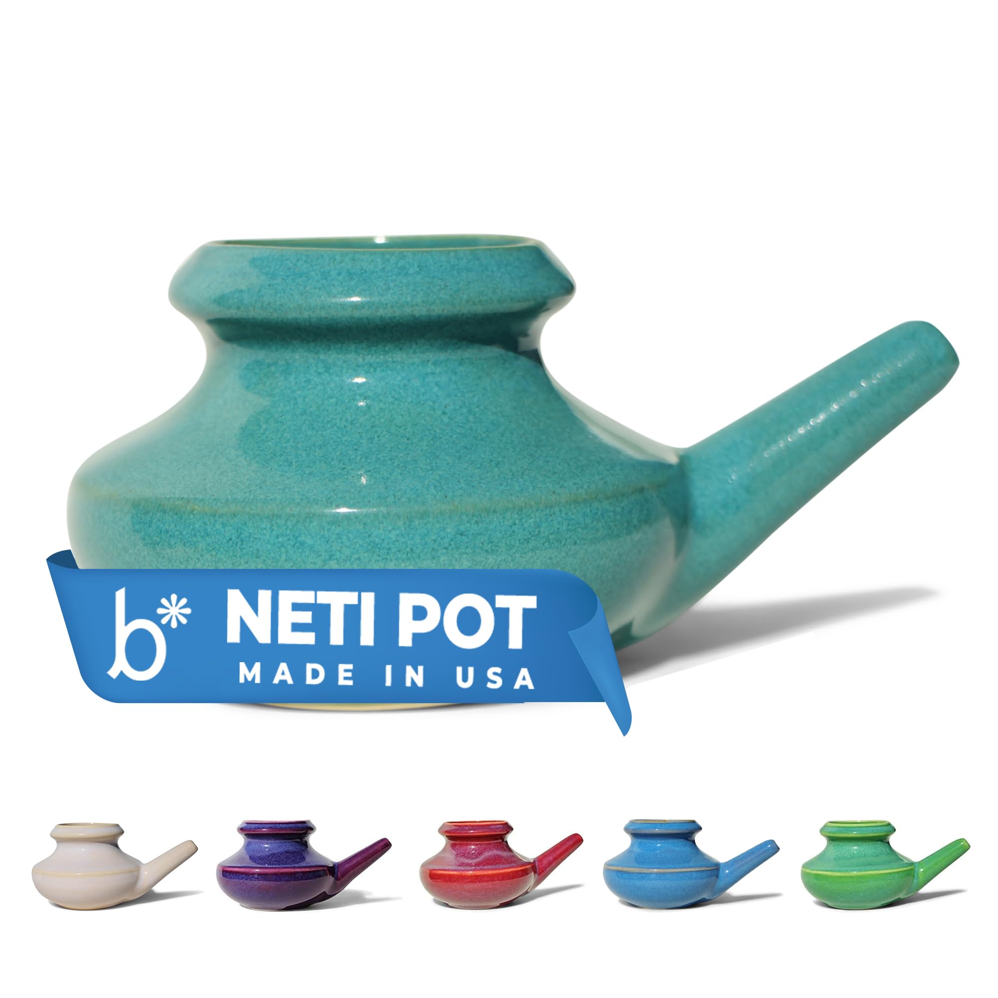 Baraka Neti Pot cerámico Jade, diseño ergonómico para higiene nasal diaria.