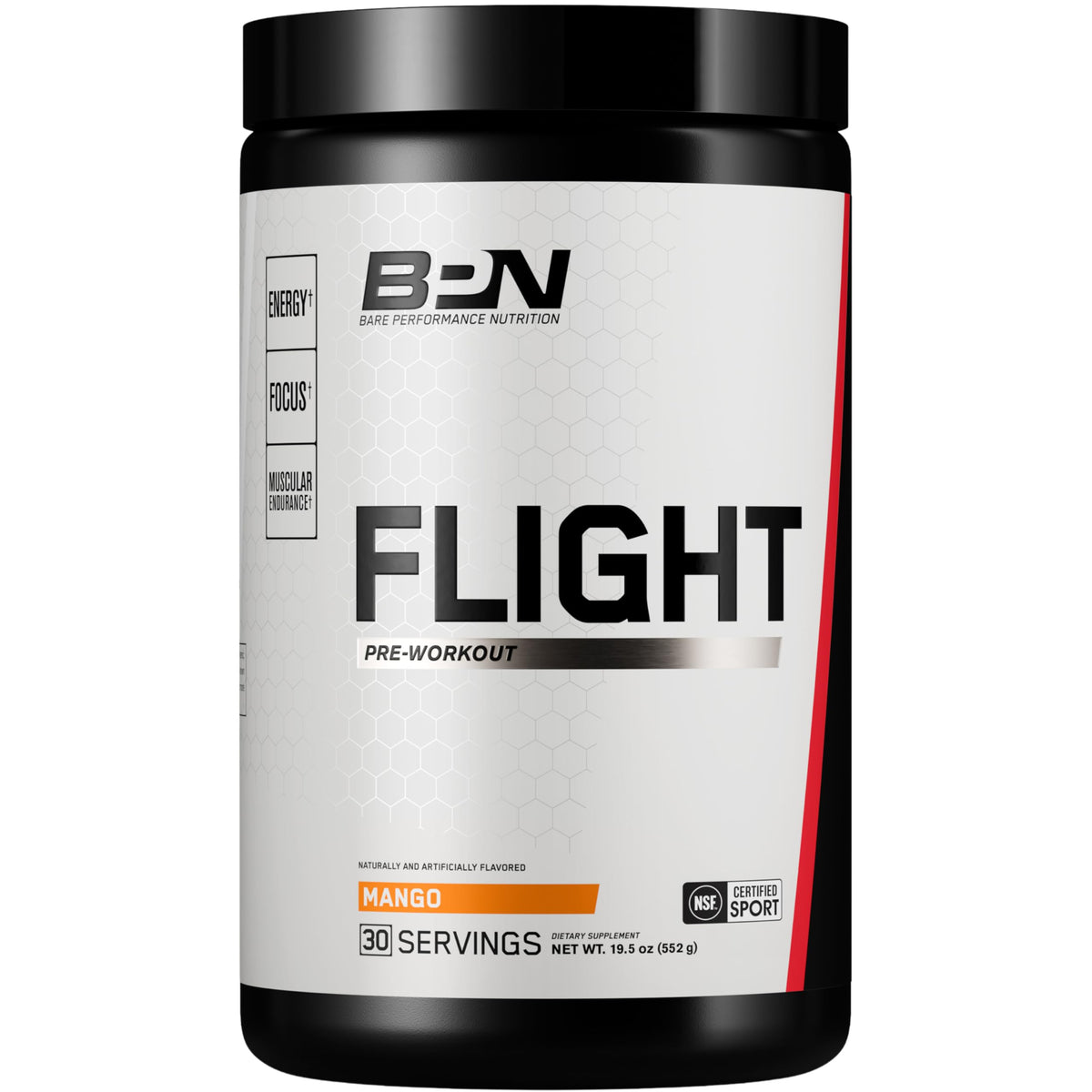 BPN Flight en lata mango ofrece energía para entrenamientos intensos.