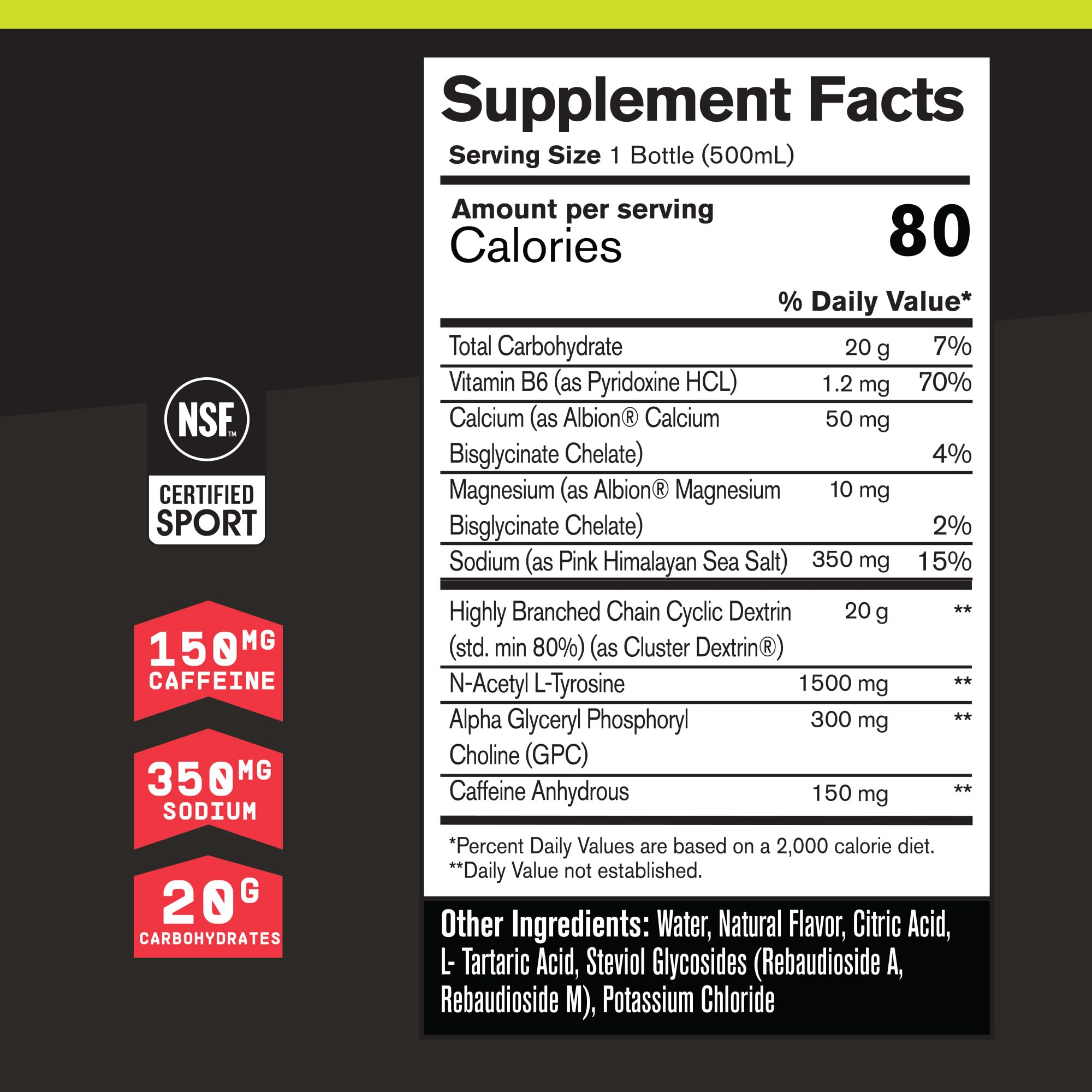 Etiqueta detallada del G.1.M Sport+ mostrando ingredientes y rendimiento