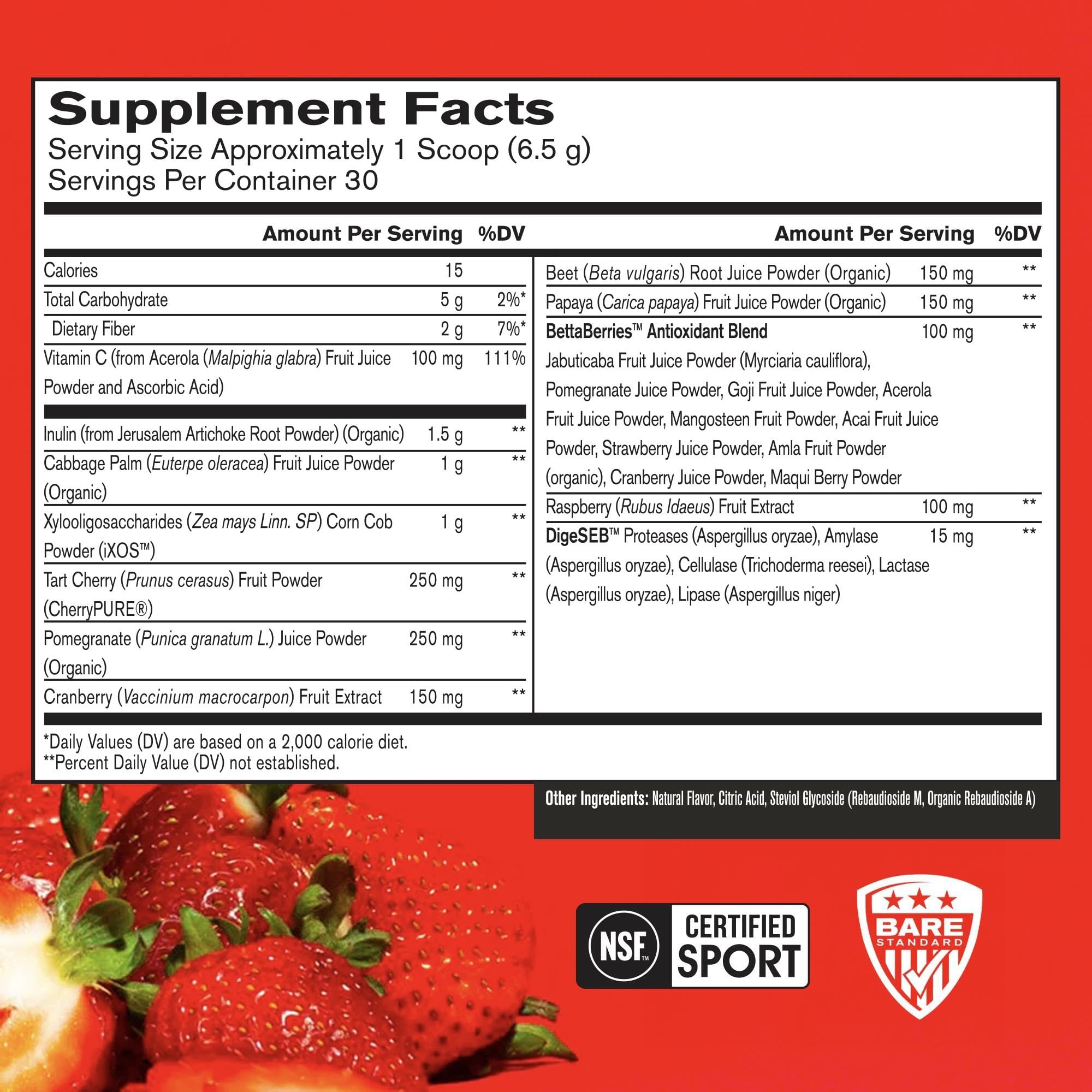 BARE PERFORMANCE NUTRITION Strong Reds, enzimas digestivas para una digestión cómoda