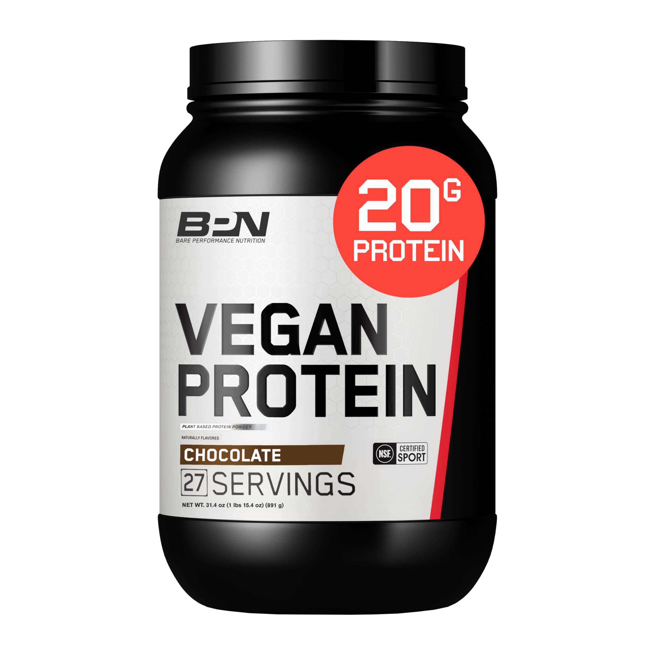 Bare Performance Nutrition proteína vegana polvo chocolate, mezcla suave para batidos
