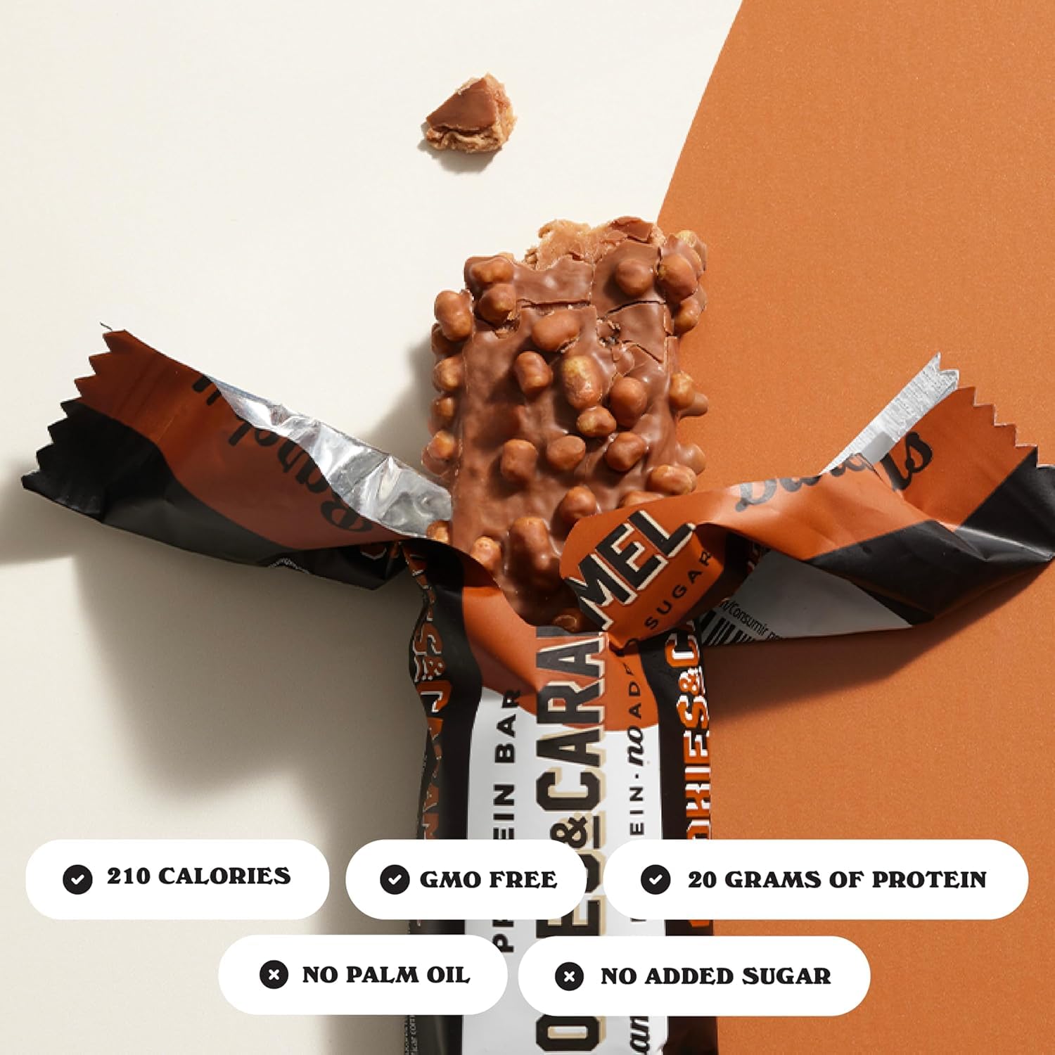 BarebeIIs barra proteína maní salado, snack sabroso para viaje o pausa.