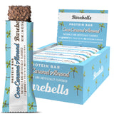 Barebells barra coco caramel almendra, empaque de 12 unidades, snack proteico delicioso.