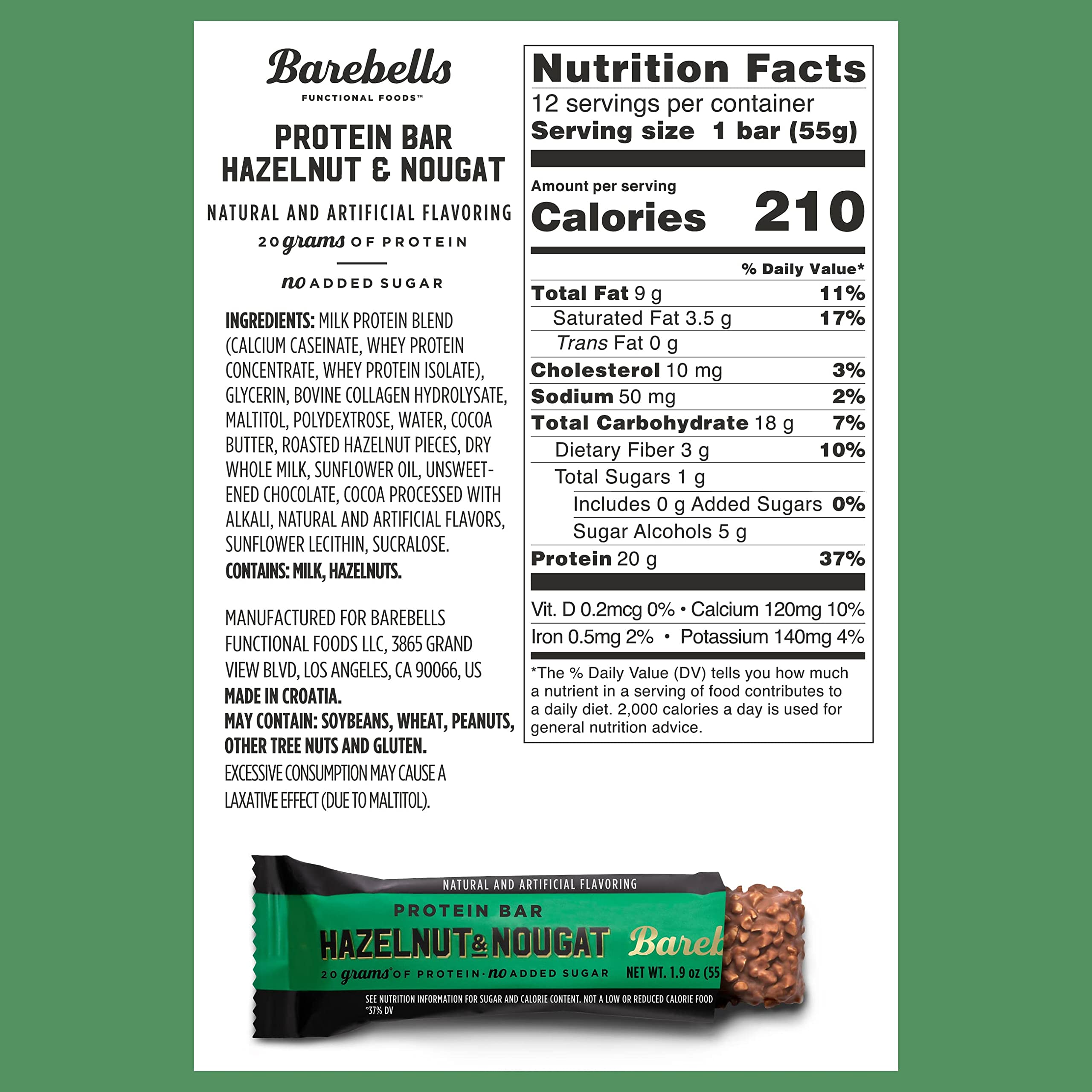 BAREBELLS barra proteica avellana nougat - textura cremosa en cada mordisco para desayunos.