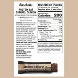 Barebells Barra Proteína Caramelo Anacardo en envase lateral, información nutricional útil para elegir un tentempié.