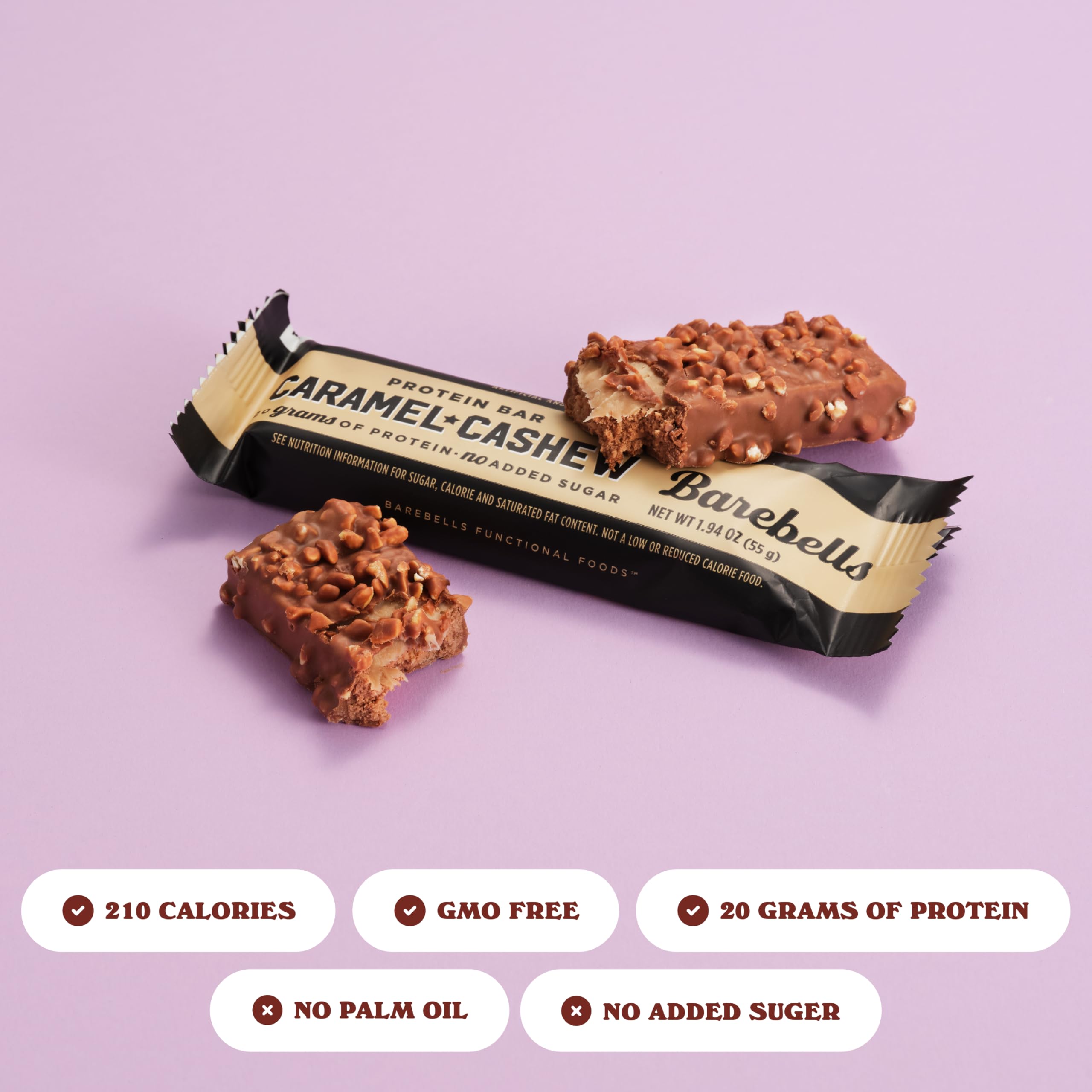 Barebels Caramelo Anacardo barra 1,9 oz, proteína conveniente
