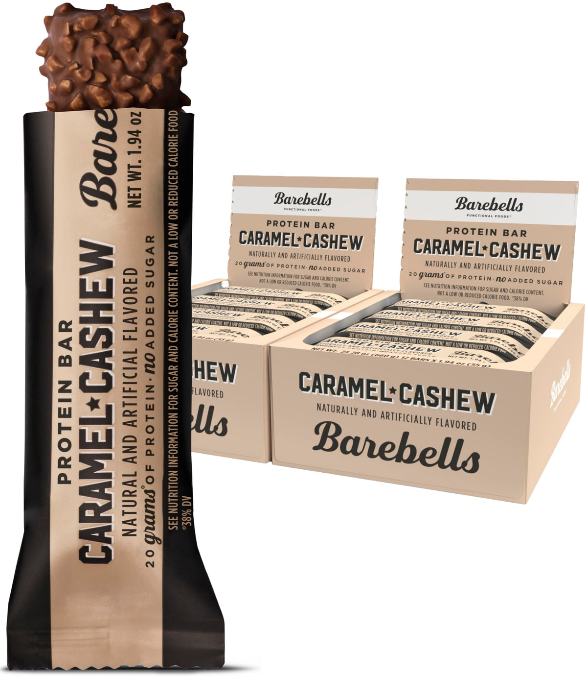 Barebels Caramelo Anacardo envase; snack proteico práctico