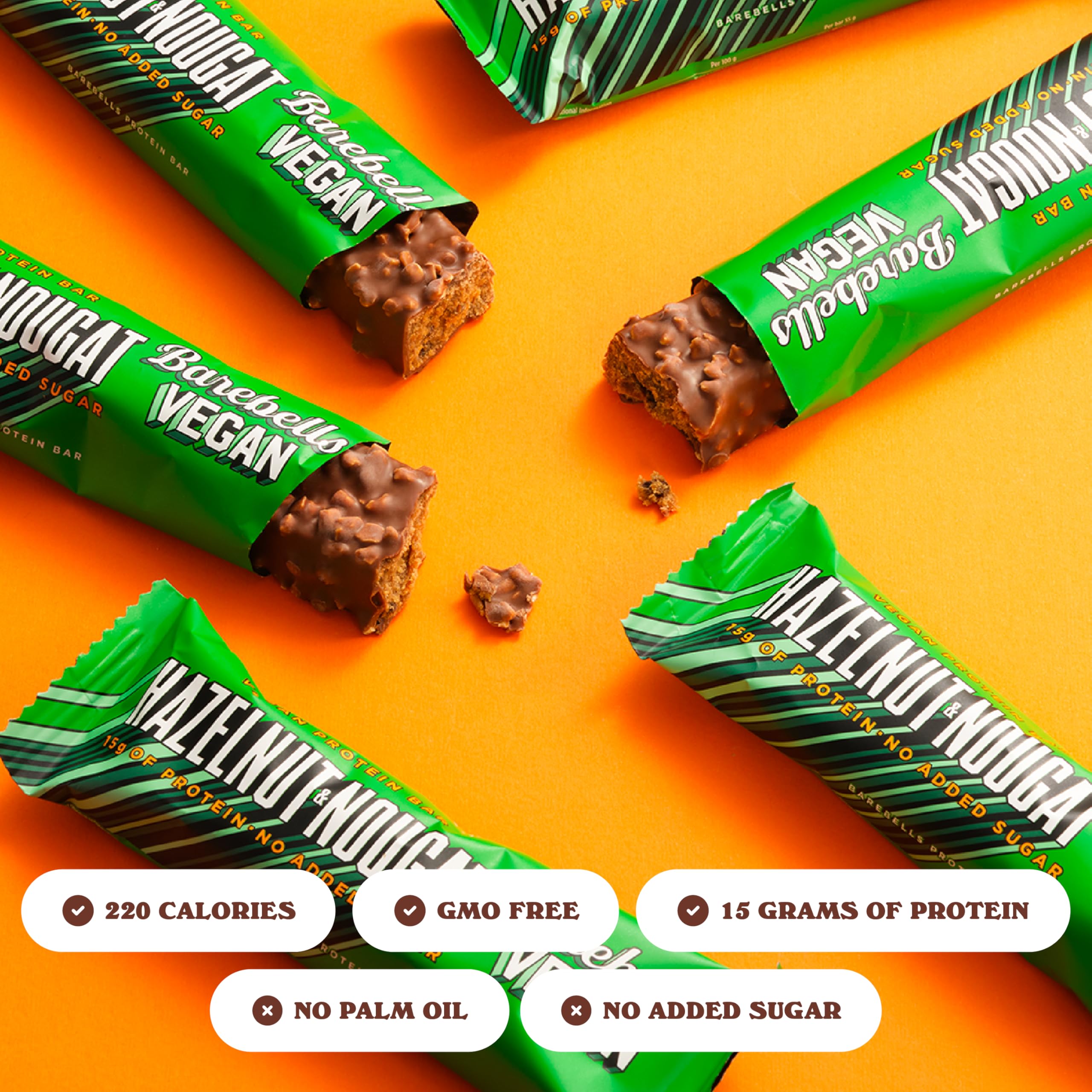 BAREBELLS barra proteica vegana avellana-nougat, empaque listo para comprar.