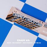 Desayuno rápido con Barebells Caramel Choco Chip como opción proteica vegana.