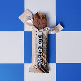 Interior de barra Barebells con centro de caramelo, nougat y trozos crujientes de chocolate